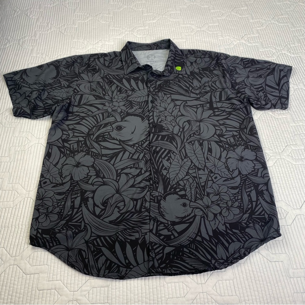 Project X ALOHA Hawaiian Tropical Flowers Floral Shirt Black Grey 2XL